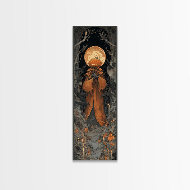 The Pumpkin Paladin, Tall Narrow Wall Art, Dark Fantasy Wall Art, Canvas Print, Halloween Wall Decor, Gothic Home Decor, Macabre Wall Art