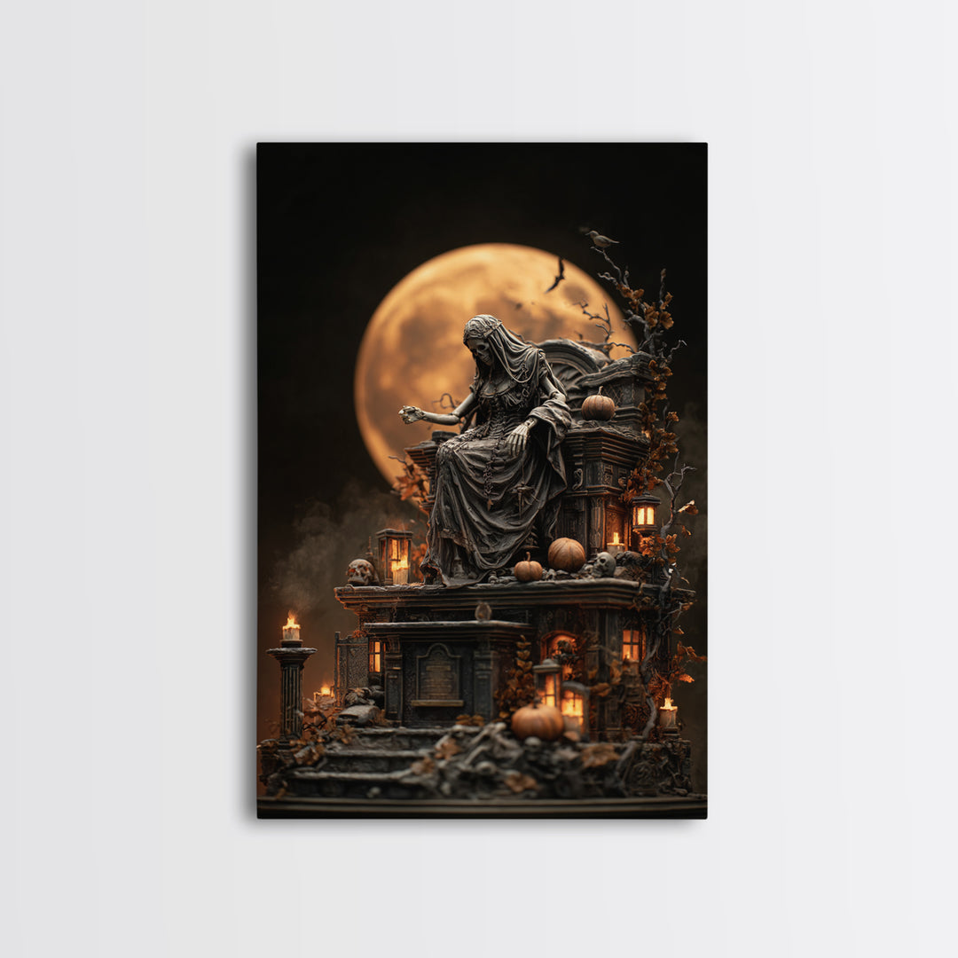 The Necromancer Queen, Vertical Wall Art, Haunted Gothic Art, Framed Canvas Print, Halloween Wall Decor, Gothic Home Decor