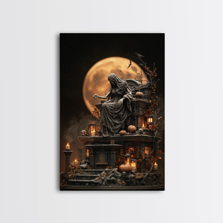 The Necromancer Queen, Vertical Wall Art, Haunted Gothic Art, Framed Canvas Print, Halloween Wall Decor, Gothic Home Decor