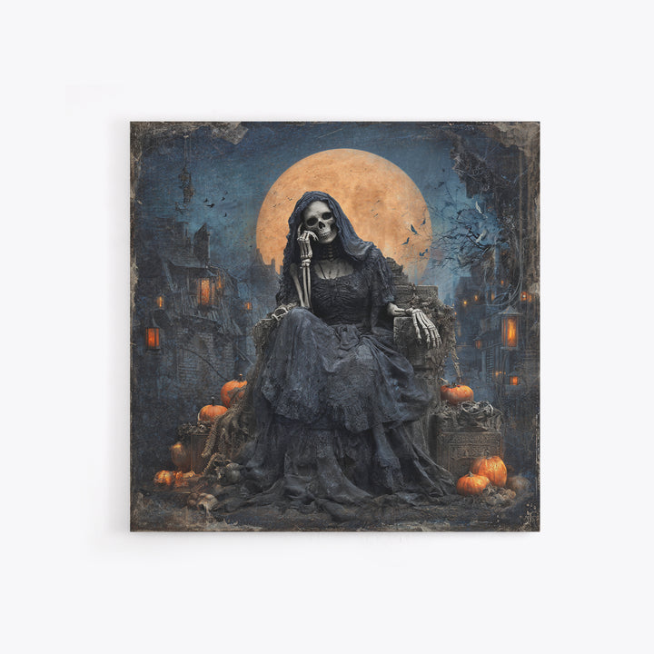 The Necromancer Queen, Square Wall Art, Spooky Home Decor, Canvas Print, Halloween Wall Decor, Gothic Home Decor, Dark Fantasy Art