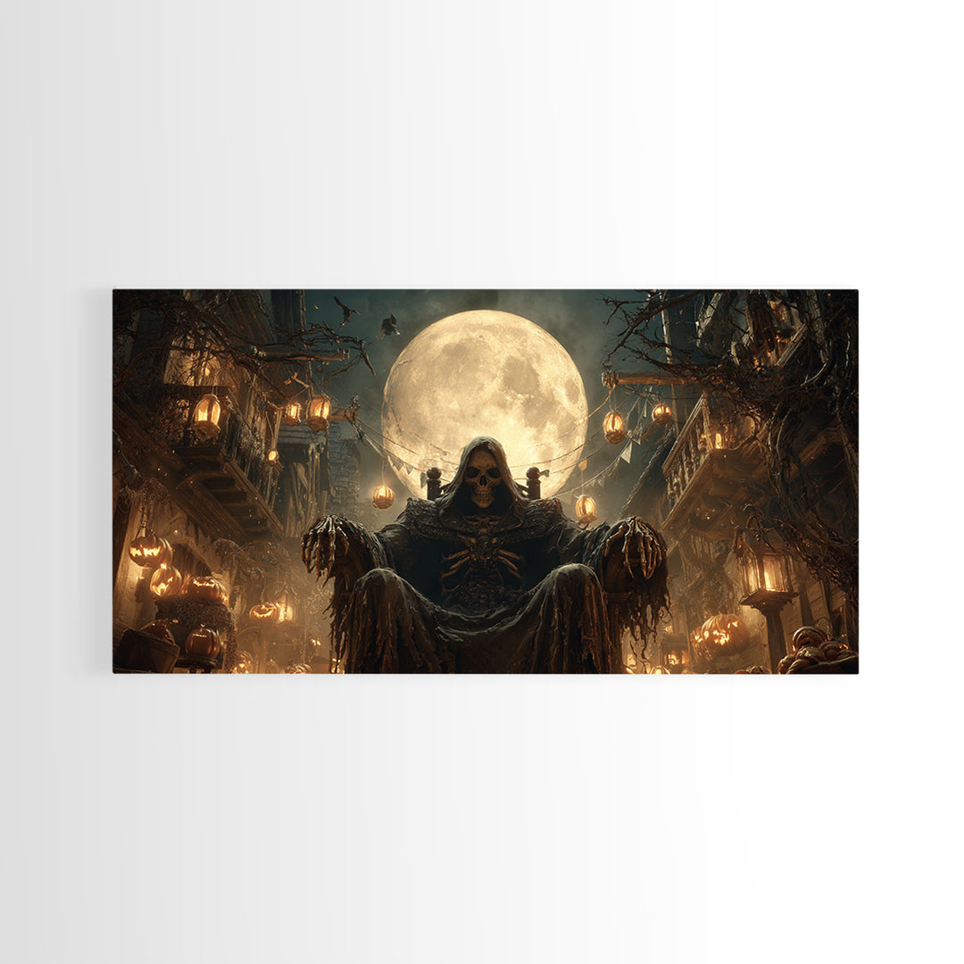 The Necromancer Queen, Wide Panoramic Art, Gothic Horror Wall Art, Framed Canvas Print, Halloween Wall Decor, Gothic Home Decor