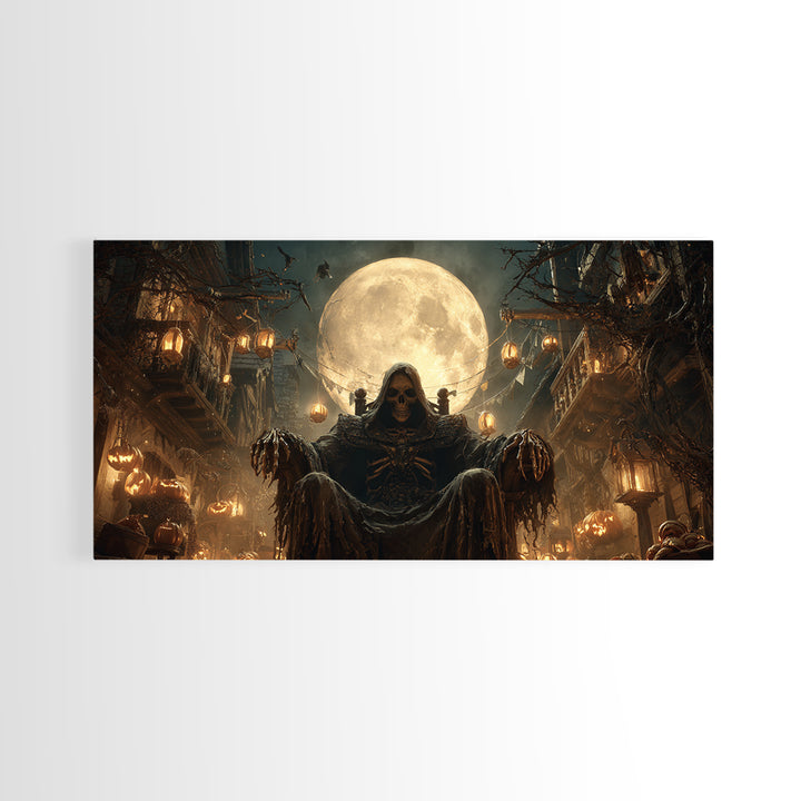 The Necromancer Queen, Wide Panoramic Art, Gothic Horror Wall Art, Framed Canvas Print, Halloween Wall Decor, Gothic Home Decor