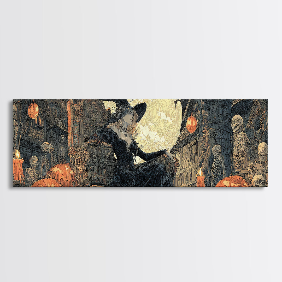 The Necromancer Queen, Extra Wide Wall Art, Macabre Wall Art, Framed Canvas Print, Halloween Wall Decor, Gothic Home Decor