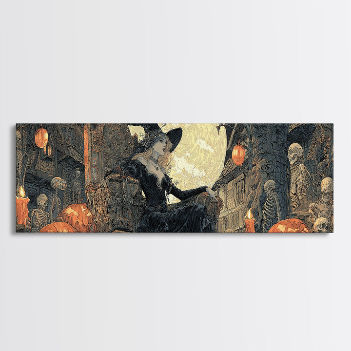 The Necromancer Queen, Extra Wide Wall Art, Macabre Wall Art, Framed Canvas Print, Halloween Wall Decor, Gothic Home Decor