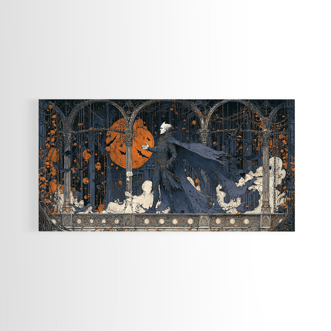 The Bat Prince, Wide Panoramic Art, Gothic Horror Wall Art, Framed Canvas Print, Halloween Wall Decor, Gothic Home Decor, Statement Wall Art