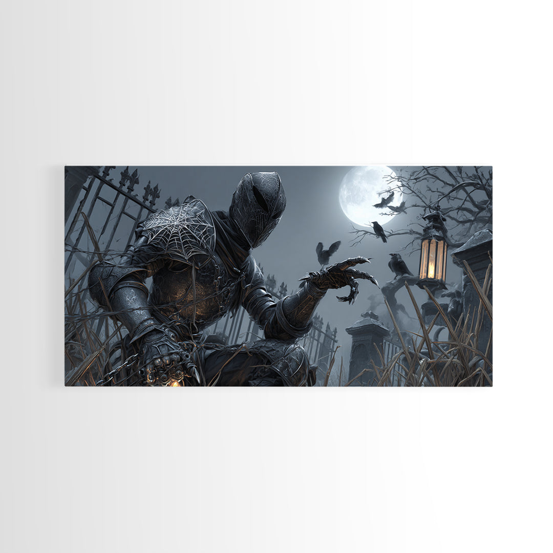 The Spider Knight, Wide Panoramic Art, Macabre Wall Art, Framed Canvas Print, Halloween Wall Decor, Gothic Home Decor, Spooky Wall Decor