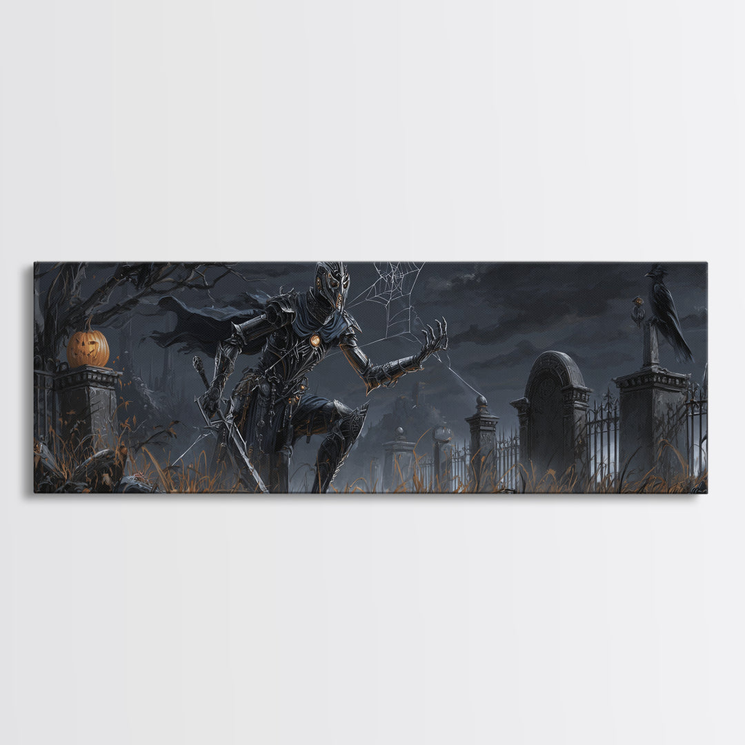 The Spider Knight, Extra Wide Wall Art, Gothic Horror Wall Art, Framed Canvas Print, Halloween Wall Decor, Gothic Home Decor