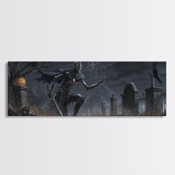The Spider Knight, Extra Wide Wall Art, Gothic Horror Wall Art, Framed Canvas Print, Halloween Wall Decor, Gothic Home Decor