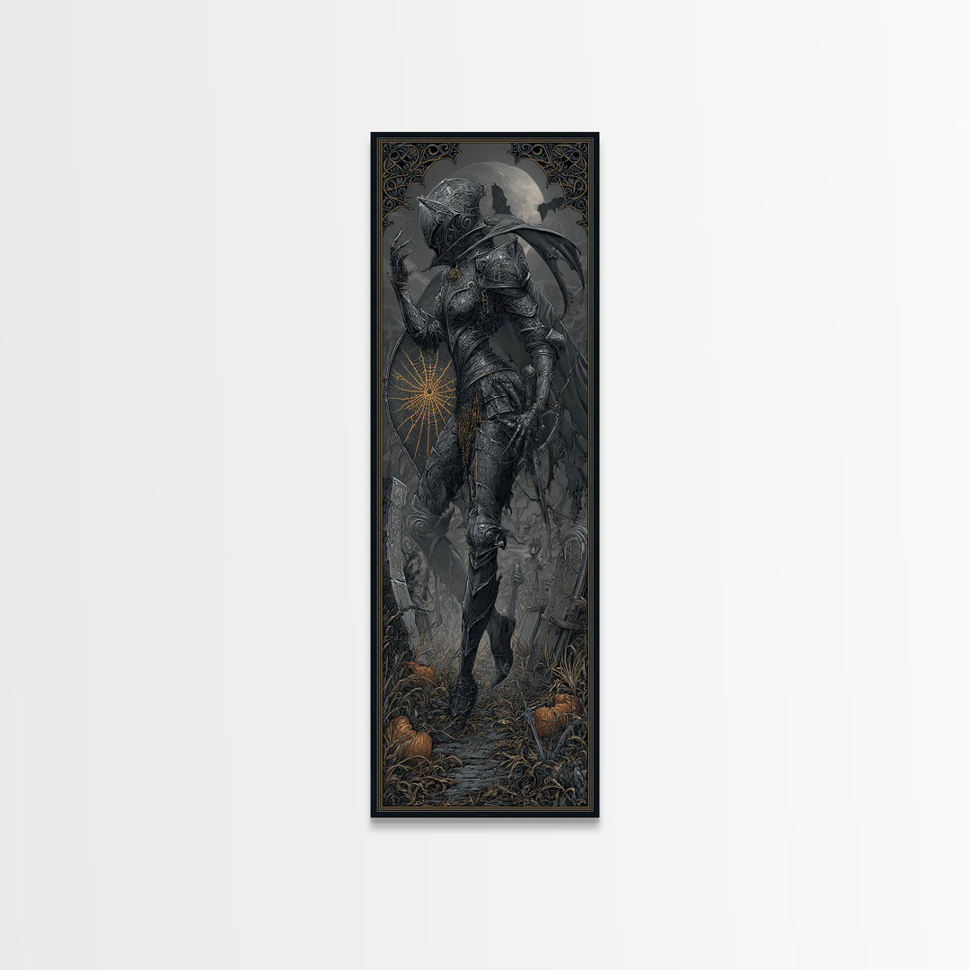 The Spider Knight, Tall Narrow Wall Art, Haunted Gothic Art, Framed Canvas Print, Halloween Wall Decor, Gothic Home Decor, Spooky Wall Decor