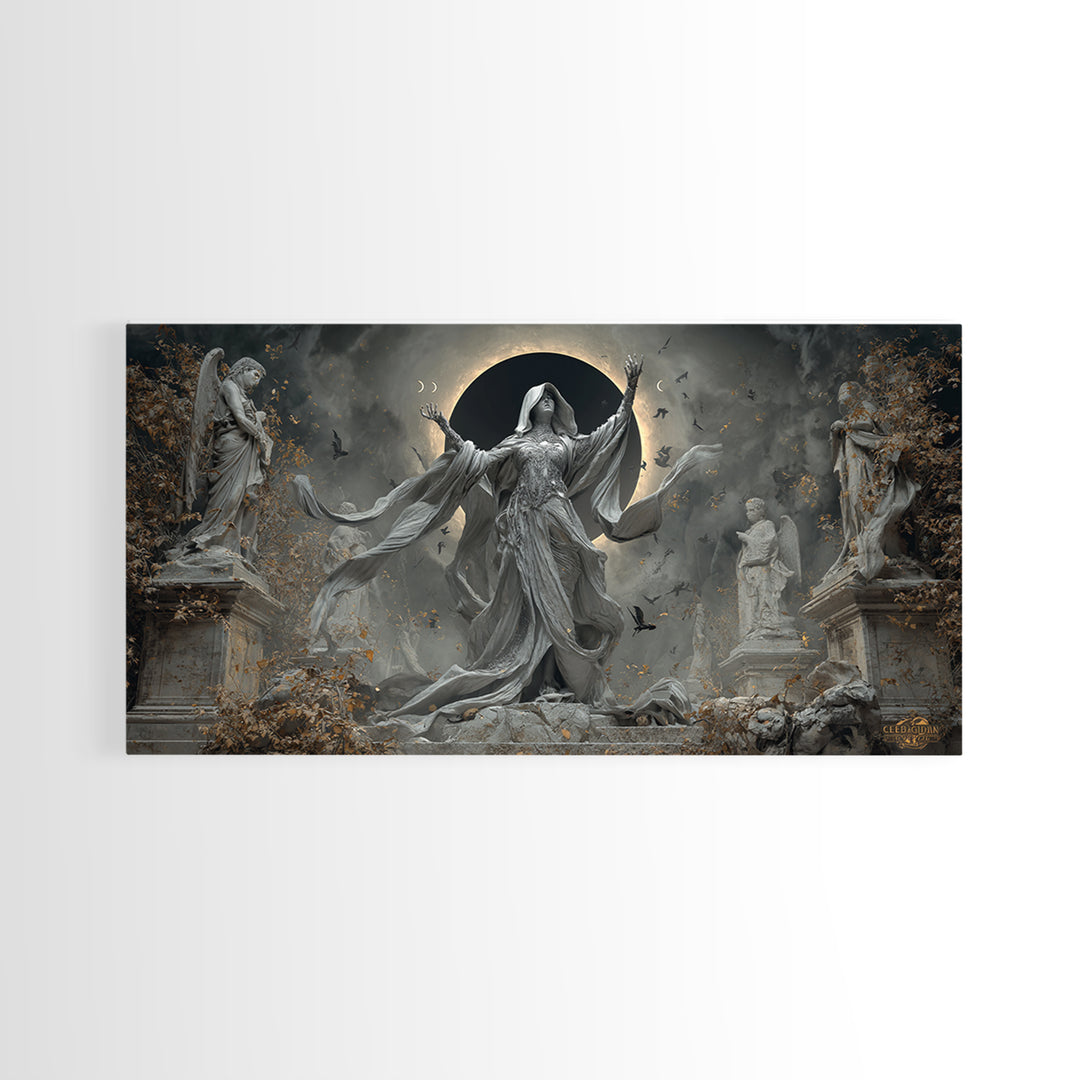 The Moon Priestess, Wide Panoramic Art, Dark Fantasy Wall Art, Canvas Print, Halloween Wall Decor, Gothic Home Decor, Statement Wall Art