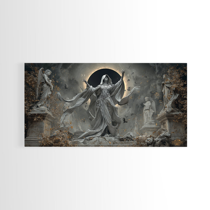 The Moon Priestess, Wide Panoramic Art, Dark Fantasy Wall Art, Canvas Print, Halloween Wall Decor, Gothic Home Decor, Statement Wall Art