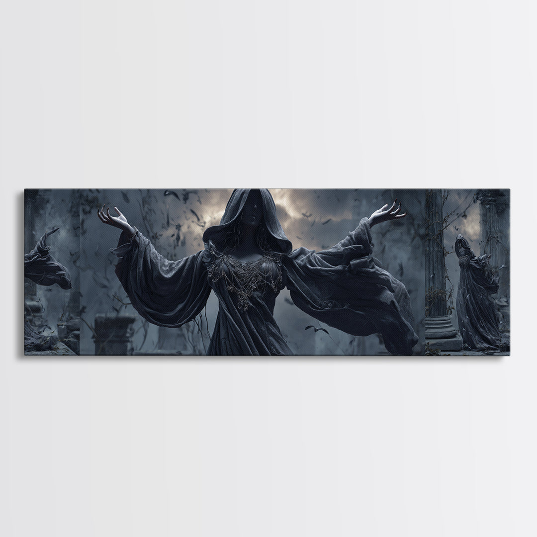 The Moon Priestess, Extra Wide Wall Art, Dark Halloween Decor, Canvas Print, Halloween Wall Decor, Gothic Home Decor, Dark Fantasy Art