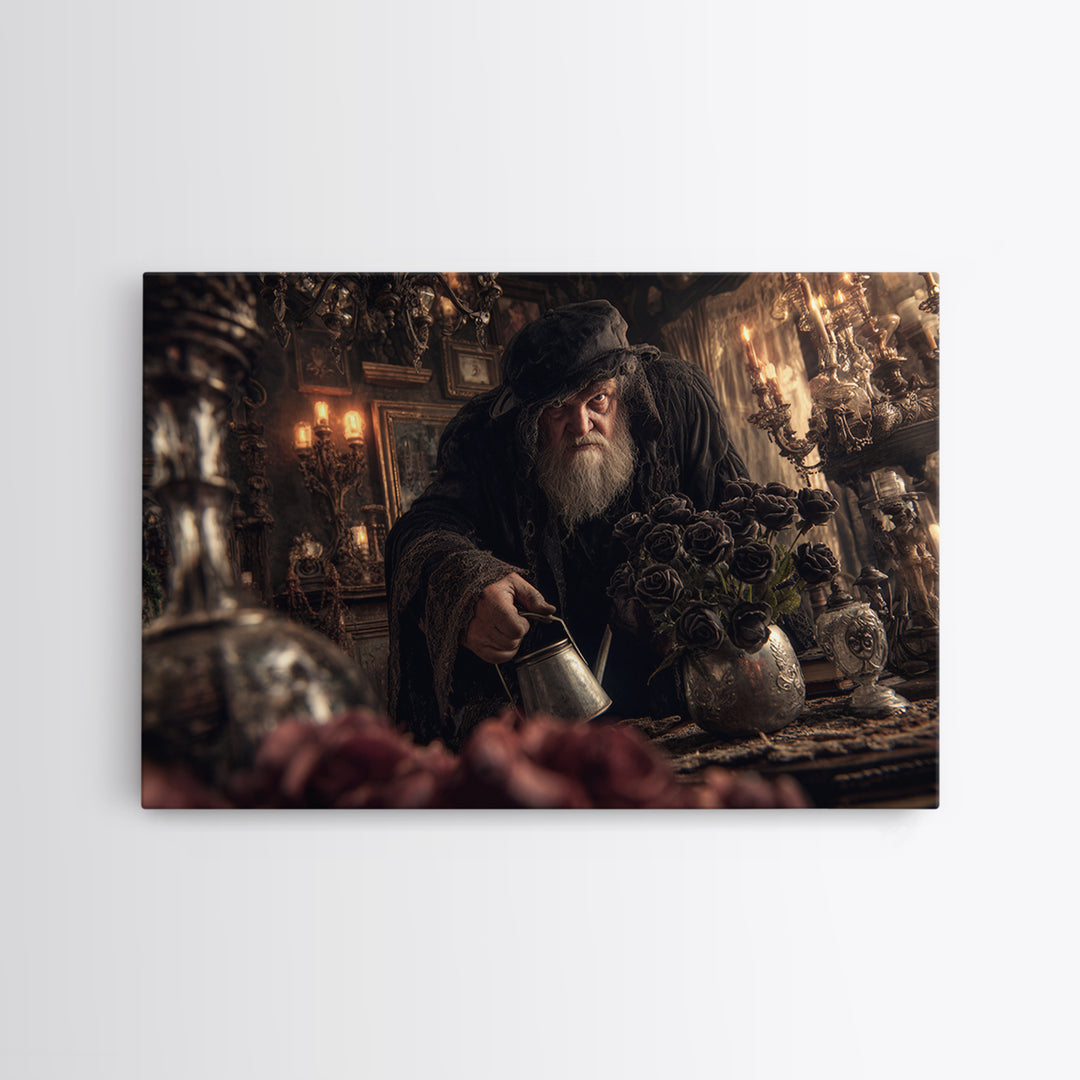 The Graveyard Gardener, Landscape Wall Art, Gothic Horror Wall Art, Framed Canvas Print, Halloween Wall Decor, Gothic Home Decor