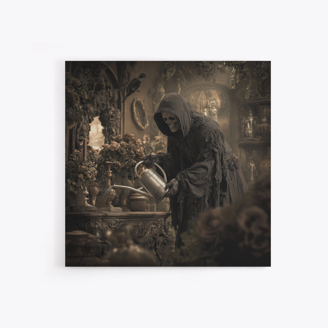 The Graveyard Gardener, Square Wall Art, Haunted Gothic Art, Framed Canvas Print, Halloween Wall Decor, Gothic Home Decor