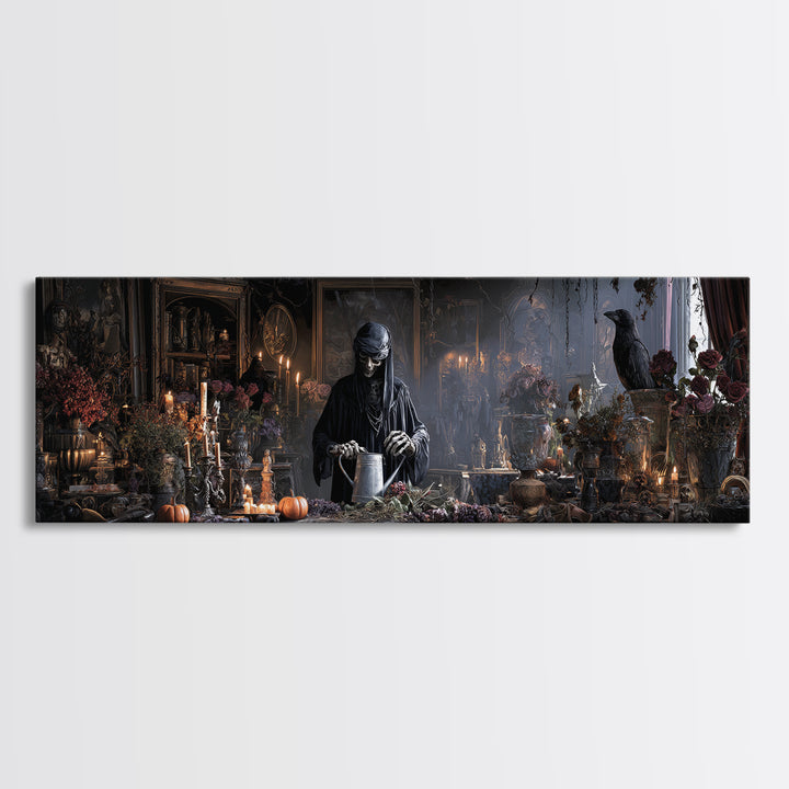 The Graveyard Gardener, Extra Wide Wall Art, Spooky Home Decor, Canvas Print, Halloween Wall Decor, Gothic Home Decor, Macabre Wall Art