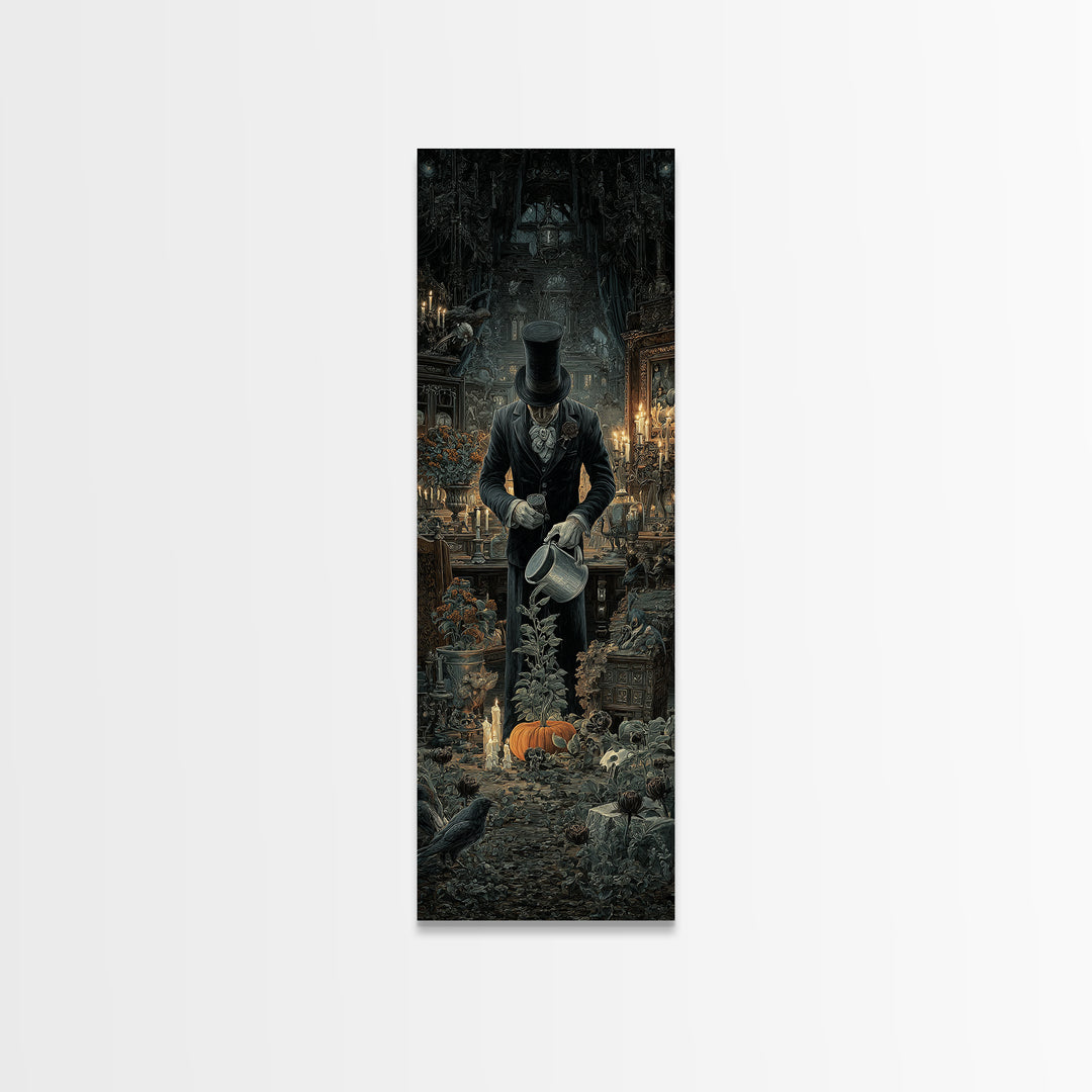 The Graveyard Gardener, Tall Narrow Wall Art, Haunted Gothic Art, Framed Canvas Print, Halloween Wall Decor, Gothic Home Decor