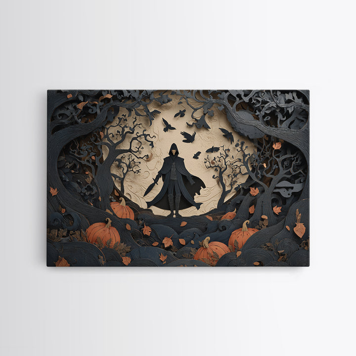 The Crow-Masked Assassin, Landscape Wall Art, Gothic Horror Wall Art, Framed Canvas Print, Halloween Wall Decor, Gothic Home Decor
