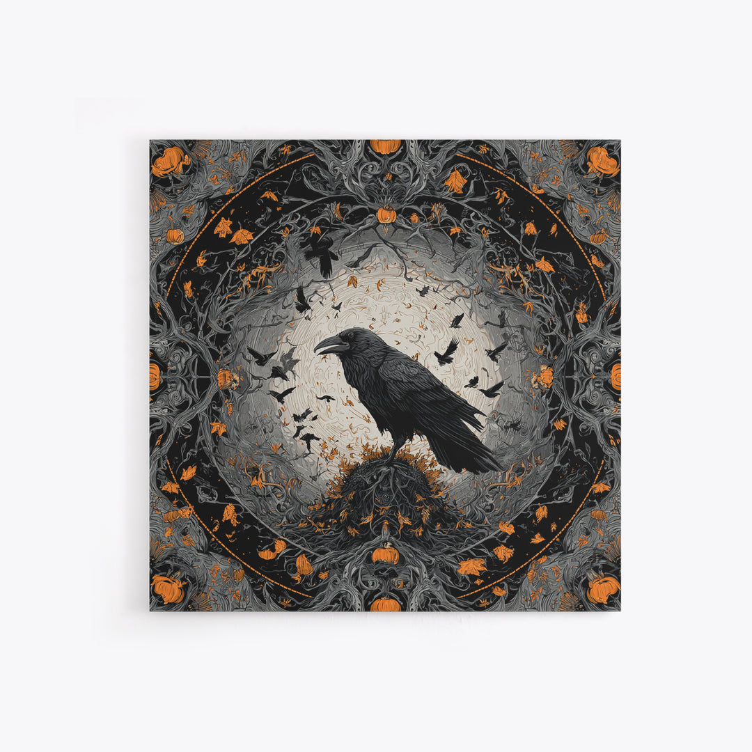 The Crow-Masked Assassin, Square Wall Art, Gothic Horror Wall Art, Framed Canvas Print, Halloween Wall Decor, Gothic Home Decor