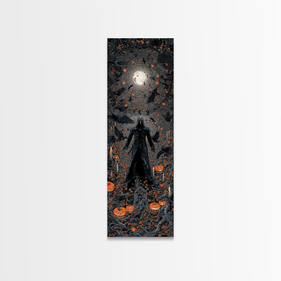 The Crow-Masked Assassin, Tall Narrow Wall Art, Spooky Home Decor, Canvas Print, Halloween Wall Decor, Gothic Home Decor, Macabre Wall Art