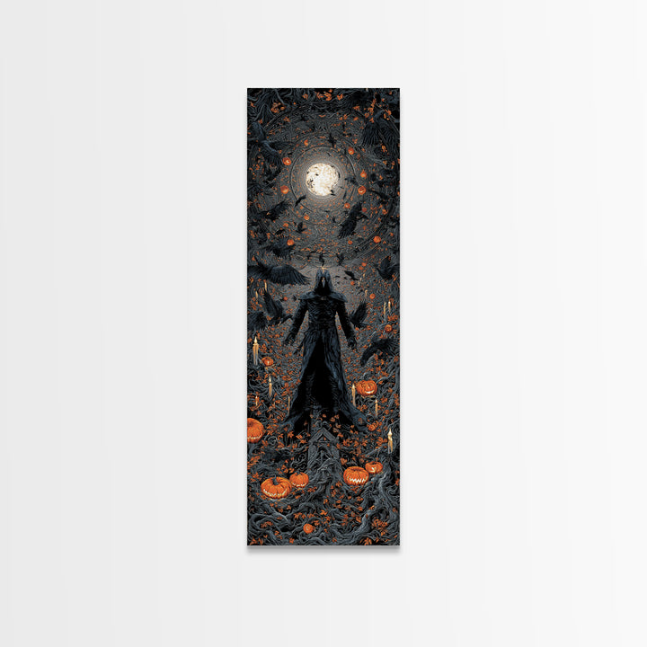 The Crow-Masked Assassin, Tall Narrow Wall Art, Spooky Home Decor, Canvas Print, Halloween Wall Decor, Gothic Home Decor, Macabre Wall Art