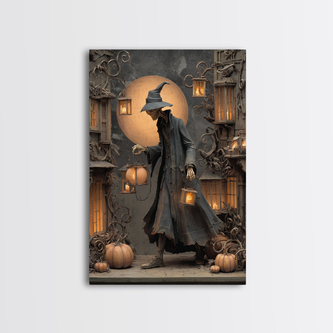 The Lantern Mage, Vertical Wall Art, Haunted Gothic Art, Framed Canvas Print, Halloween Wall Decor, Gothic Home Decor, Horror Wall Art