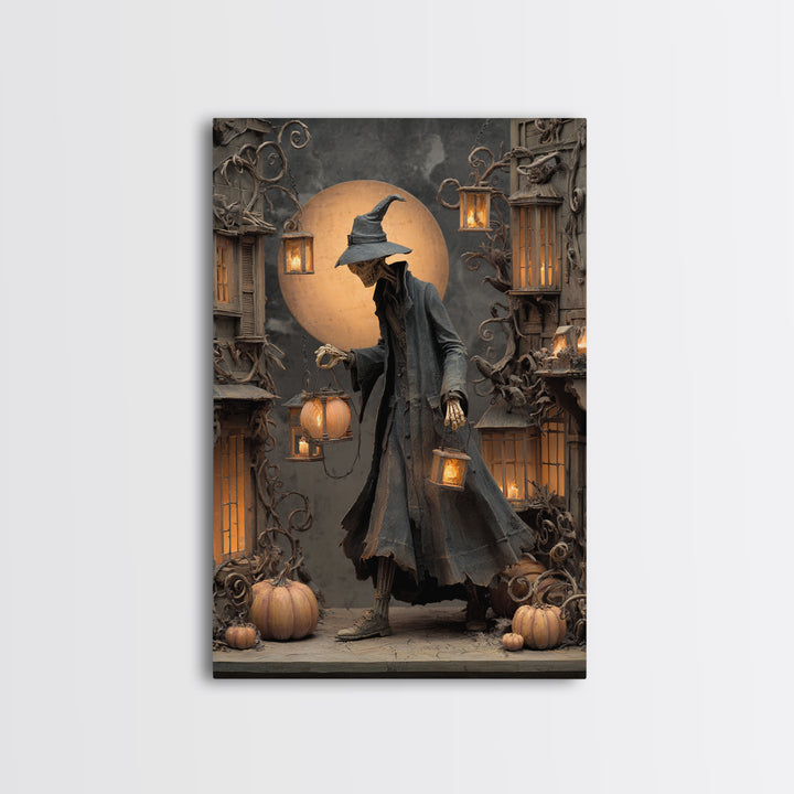 The Lantern Mage, Vertical Wall Art, Haunted Gothic Art, Framed Canvas Print, Halloween Wall Decor, Gothic Home Decor, Horror Wall Art