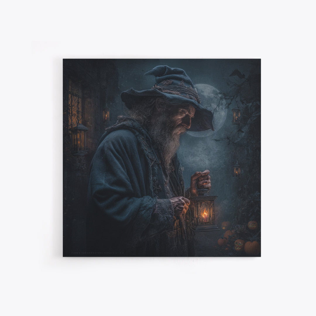 The Lantern Mage, Square Wall Art, Haunted Gothic Art, Framed Canvas Print, Halloween Wall Decor, Gothic Home Decor, Horror Wall Art