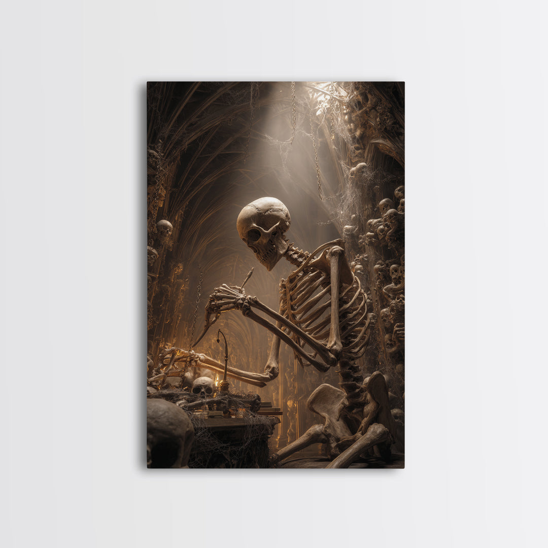 The Bone Sculptor, Vertical Wall Art, Dark Halloween Decor, Canvas Print, Halloween Wall Decor, Gothic Home Decor, Dark Fantasy Art