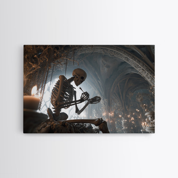 The Bone Sculptor, Landscape Wall Art, Macabre Wall Art, Framed Canvas Print, Halloween Wall Decor, Gothic Home Decor