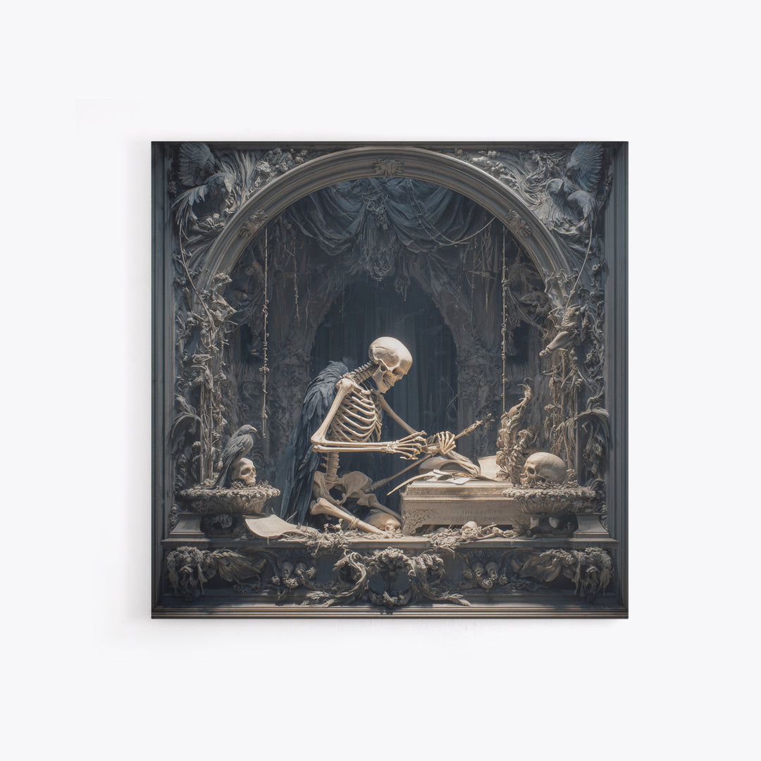 The Bone Sculptor, Square Wall Art, Dark Fantasy Wall Art, Canvas Print, Halloween Wall Decor, Gothic Home Decor, Collectible Wall Decor