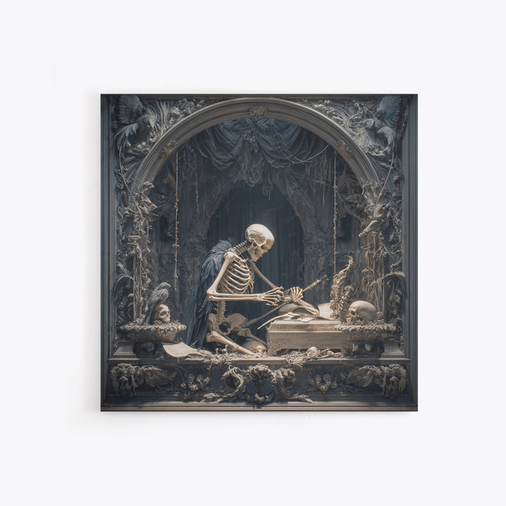 The Bone Sculptor, Square Wall Art, Dark Fantasy Wall Art, Canvas Print, Halloween Wall Decor, Gothic Home Decor, Collectible Wall Decor
