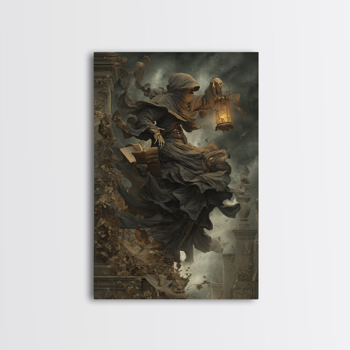 The Crypt Librarian, Vertical Wall Art, Dark Halloween Decor, Canvas Print, Halloween Wall Decor, Gothic Home Decor, Dark Fantasy Art