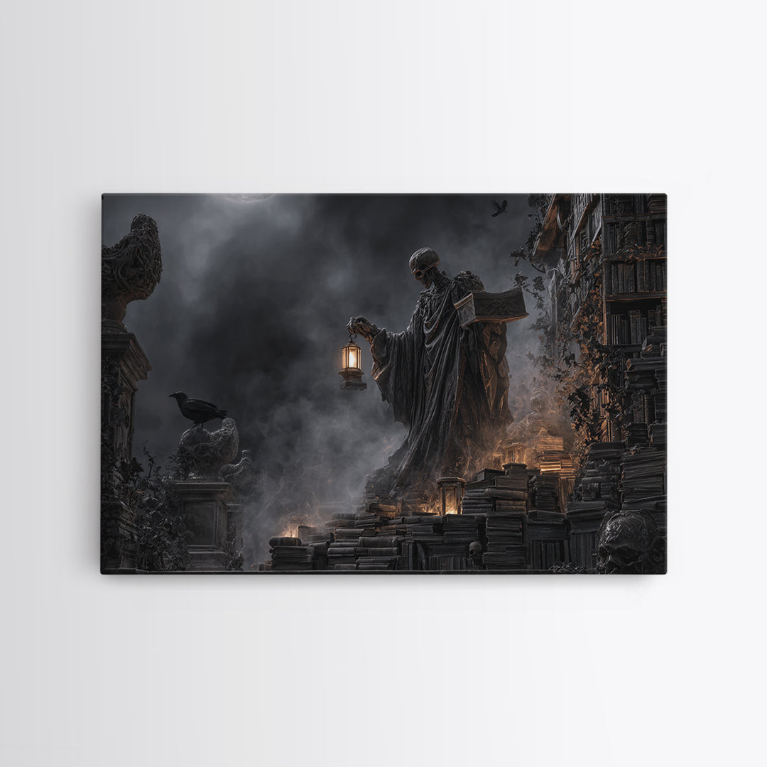 The Crypt Librarian, Landscape Wall Art, Dark Fantasy Wall Art, Canvas Print, Halloween Wall Decor, Gothic Home Decor, Spooky Wall Decor