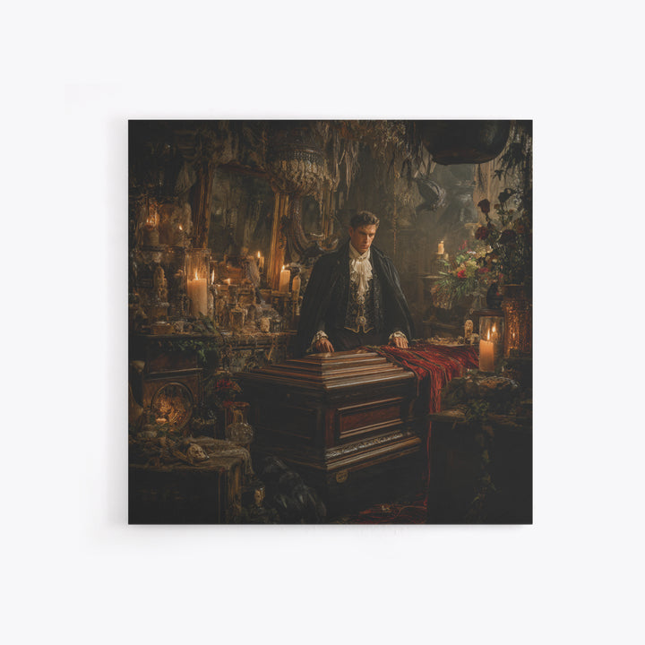 The Royal Coffin Maker, Square Wall Art, Spooky Home Decor, Canvas Print, Halloween Wall Decor, Gothic Home Decor, Seasonal Home Decor