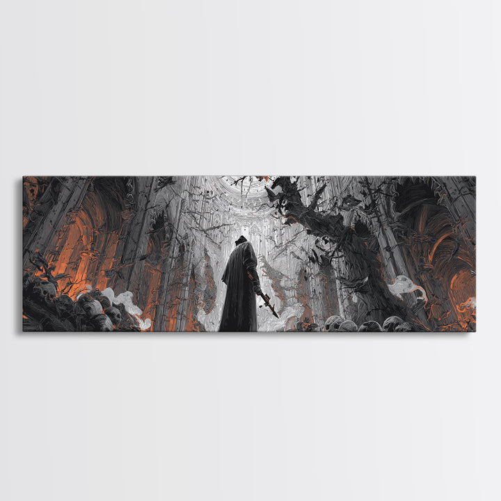 The Ghost Of The Witch Hunter, Extra Wide Wall Art, Haunted Gothic Art, Framed Canvas Print, Halloween Wall Decor, Gothic Home Decor
