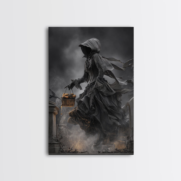 The Cemetery Beekeeper, Vertical Wall Art, Gothic Horror Wall Art, Framed Canvas Print, Halloween Wall Decor, Gothic Home Decor