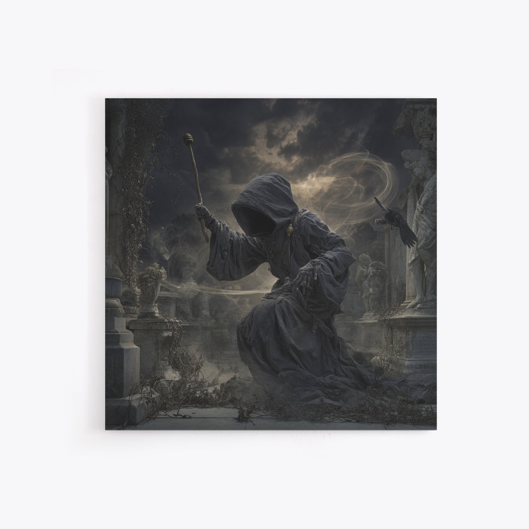 The Cemetery Beekeeper, Square Wall Art, Gothic Horror Wall Art, Framed Canvas Print, Halloween Wall Decor, Gothic Home Decor