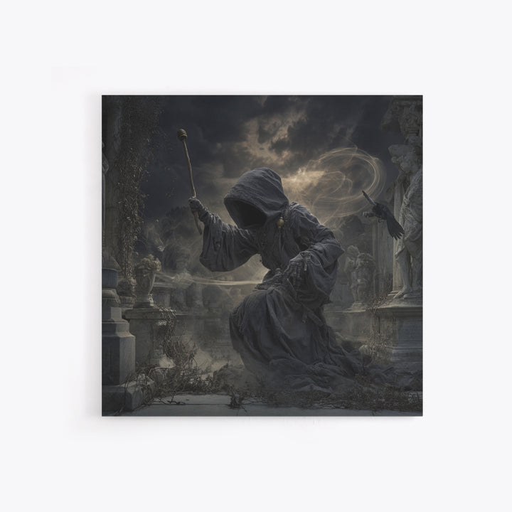 The Cemetery Beekeeper, Square Wall Art, Gothic Horror Wall Art, Framed Canvas Print, Halloween Wall Decor, Gothic Home Decor