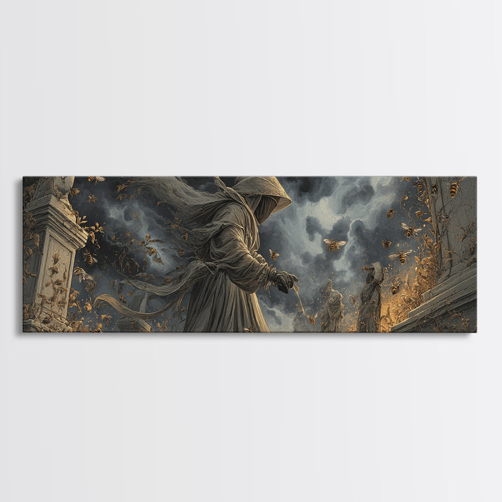 The Cemetery Beekeeper, Extra Wide Wall Art, Spooky Home Decor, Canvas Print, Halloween Wall Decor, Gothic Home Decor, Statement Wall Art