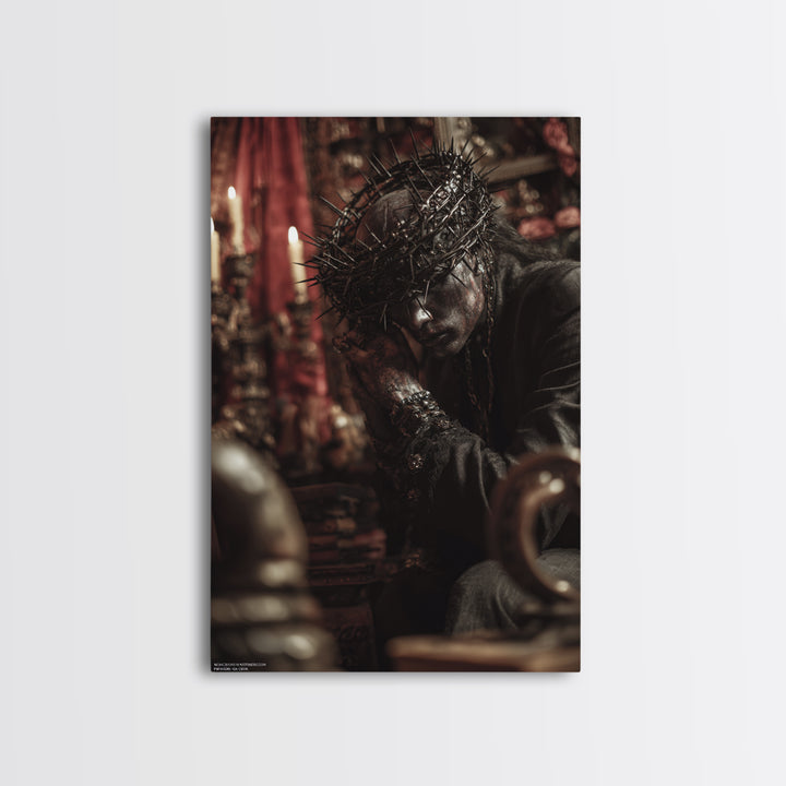 The Thorn-Crowned King, Vertical Wall Art, Dark Fantasy Wall Art, Canvas Print, Halloween Wall Decor, Gothic Home Decor, Macabre Wall Art