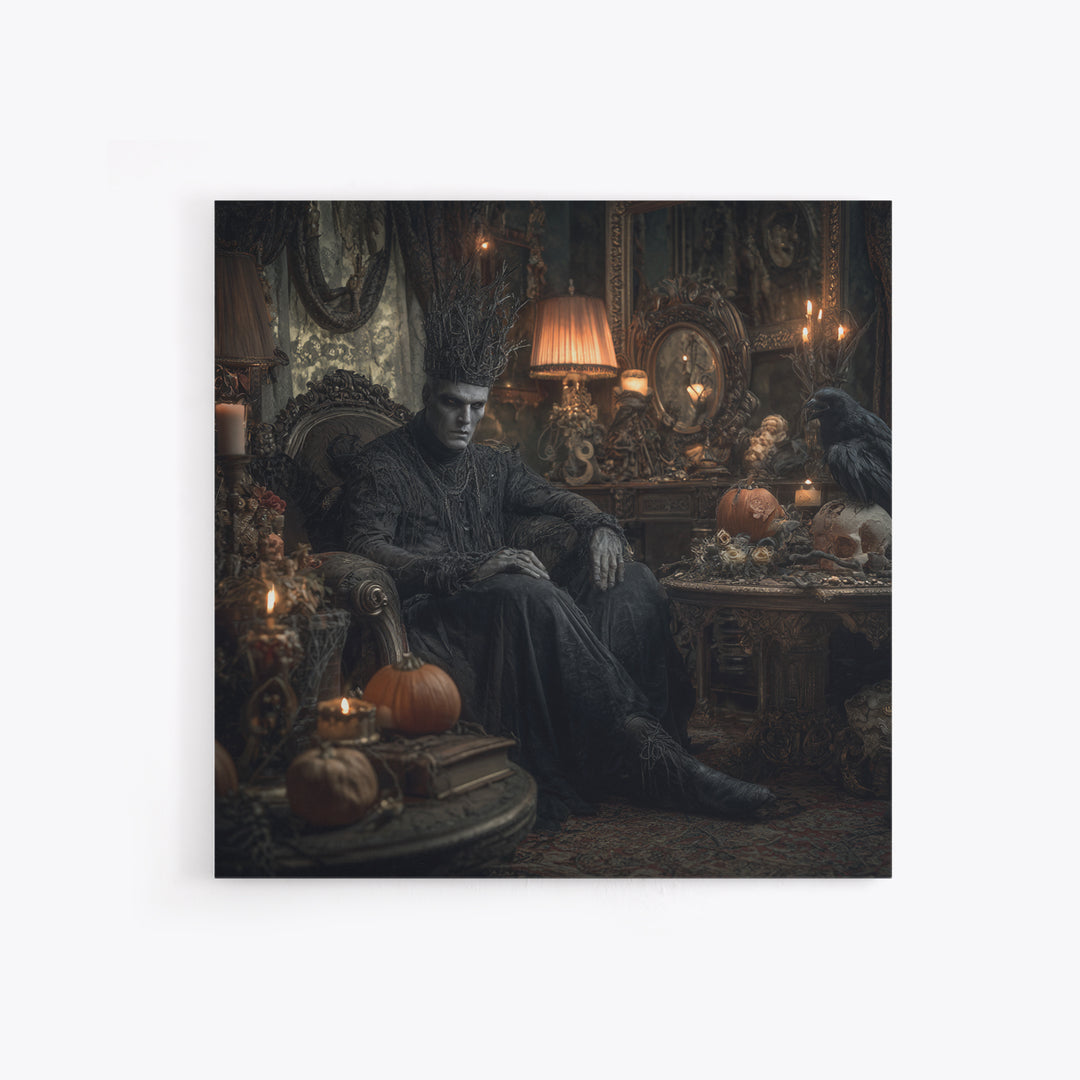 The Thorn-Crowned King, Square Wall Art, Haunted Gothic Art, Framed Canvas Print, Halloween Wall Decor, Gothic Home Decor, Dark Fantasy Art