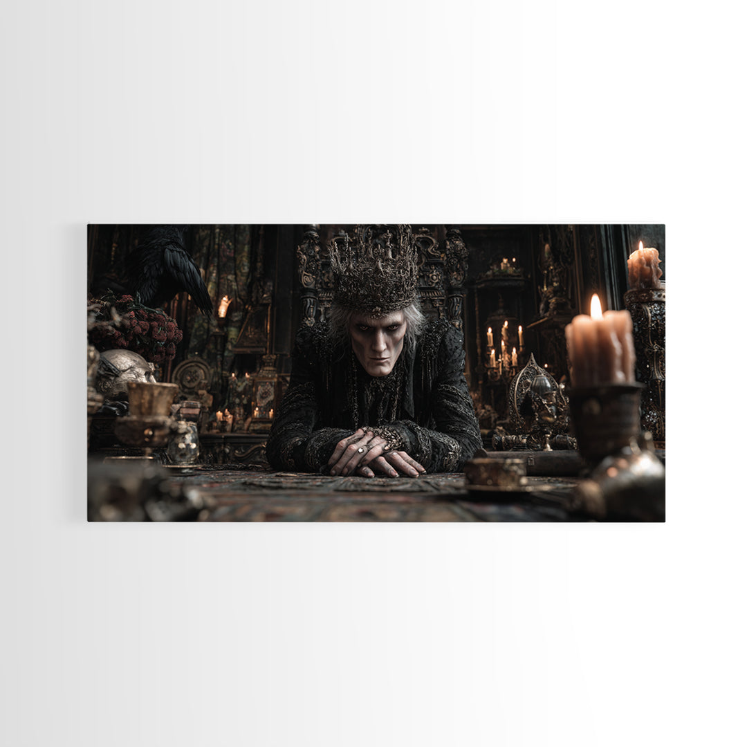 The Thorn-Crowned King, Wide Panoramic Art, Haunted Gothic Art, Framed Canvas Print, Halloween Wall Decor, Gothic Home Decor