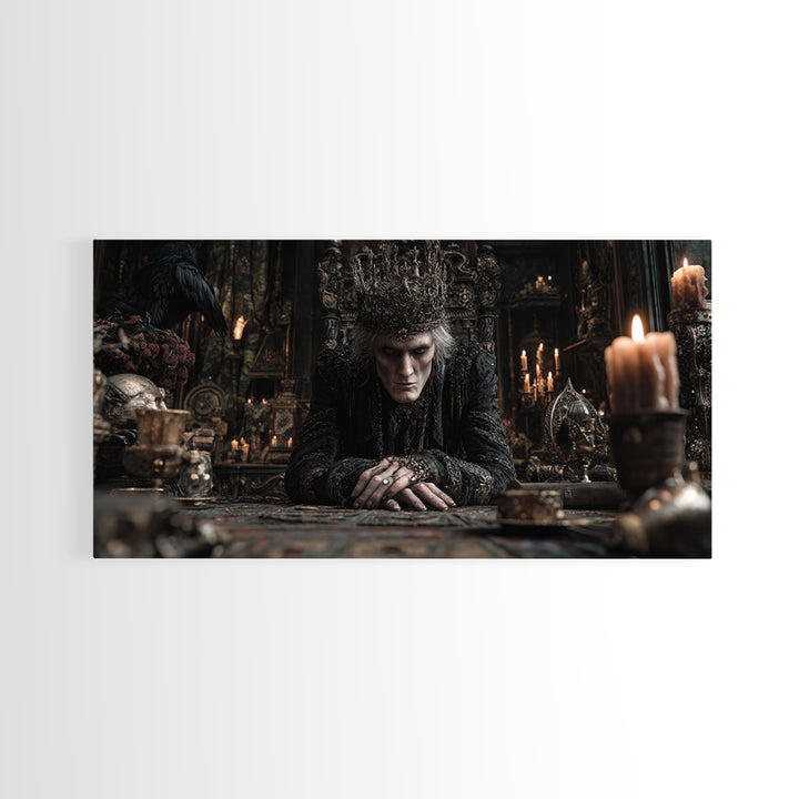 The Thorn-Crowned King, Wide Panoramic Art, Haunted Gothic Art, Framed Canvas Print, Halloween Wall Decor, Gothic Home Decor