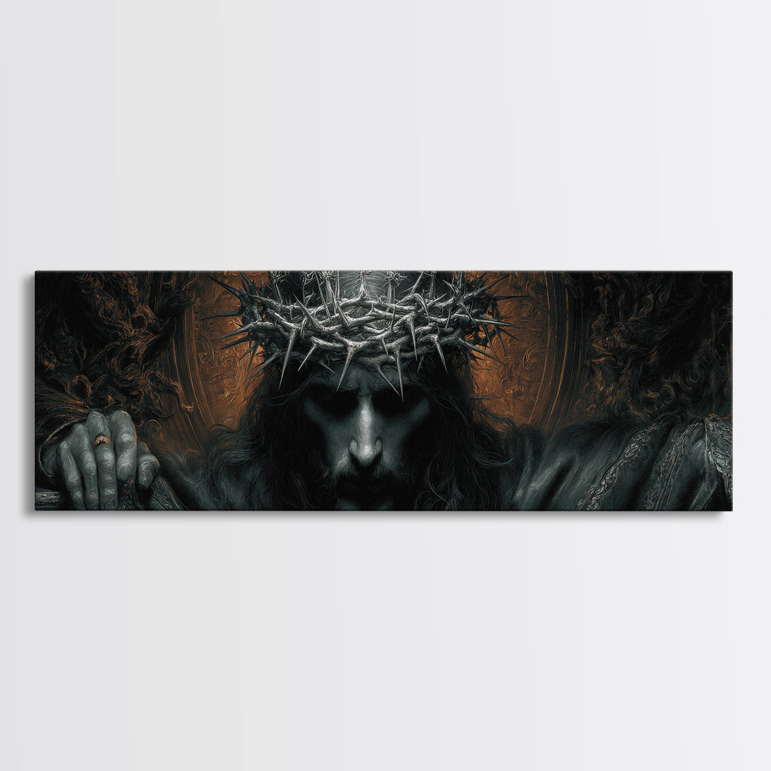 The Thorn-Crowned King, Extra Wide Wall Art, Dark Fantasy Wall Art, Canvas Print, Halloween Wall Decor, Gothic Home Decor