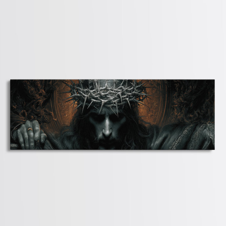 The Thorn-Crowned King, Extra Wide Wall Art, Dark Fantasy Wall Art, Canvas Print, Halloween Wall Decor, Gothic Home Decor