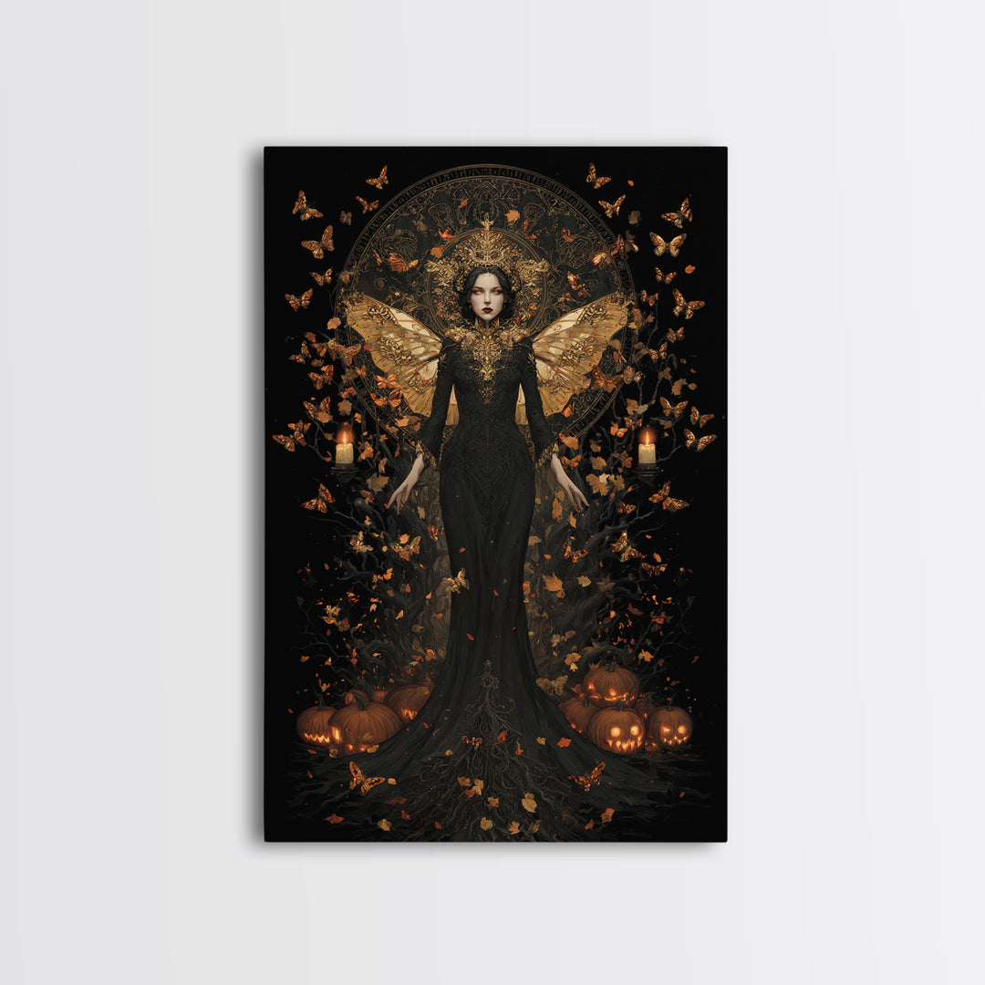 The Moth-Winged Empress, Vertical Wall Art, Dark Halloween Decor, Canvas Print, Halloween Wall Decor, Gothic Home Decor, Dark Fantasy Art