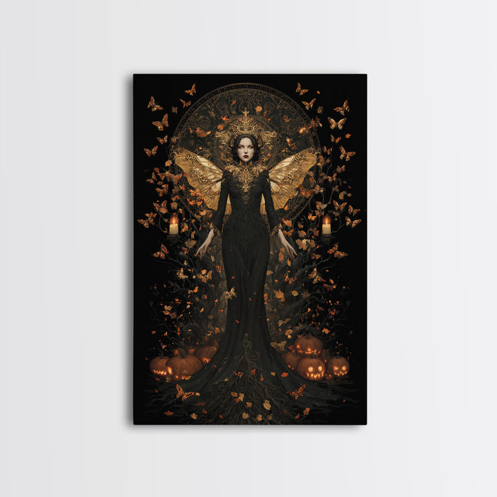 The Moth-Winged Empress, Vertical Wall Art, Dark Halloween Decor, Canvas Print, Halloween Wall Decor, Gothic Home Decor, Dark Fantasy Art
