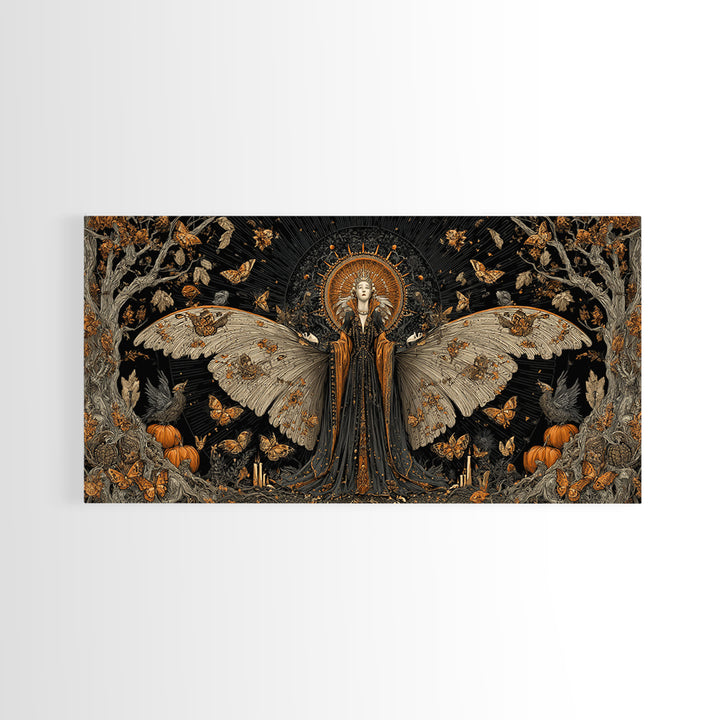 The Moth-Winged Empress, Wide Panoramic Art, Gothic Horror Wall Art, Framed Canvas Print, Halloween Wall Decor, Gothic Home Decor