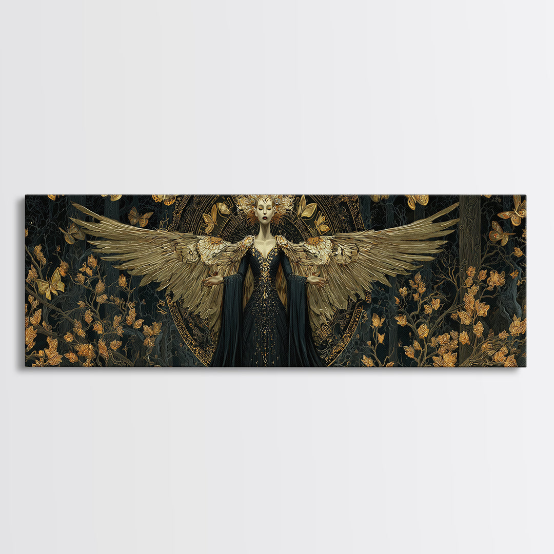 The Moth-Winged Empress, Extra Wide Wall Art, Haunted Gothic Art, Framed Canvas Print, Halloween Wall Decor, Gothic Home Decor