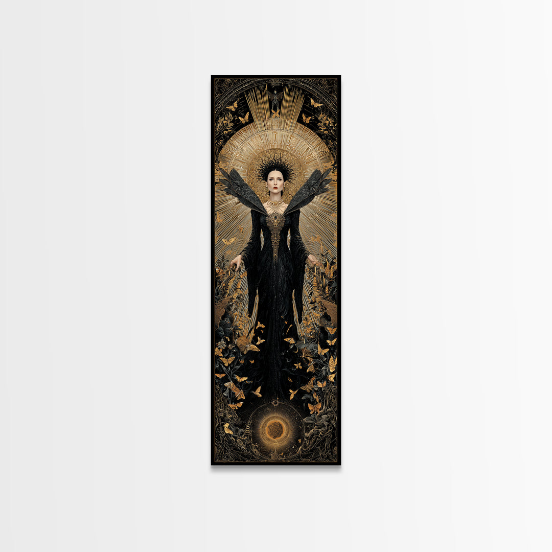 The Moth-Winged Empress, Tall Narrow Wall Art, Dark Fantasy Wall Art, Canvas Print, Halloween Wall Decor, Gothic Home Decor
